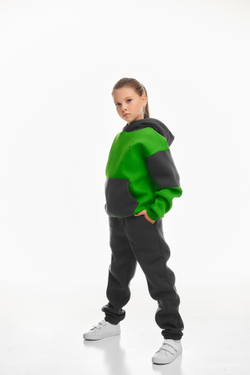 Дитячий спортивний утеплений костюм Kindamor Active Heat Grey/Green, фліс для дівчинки