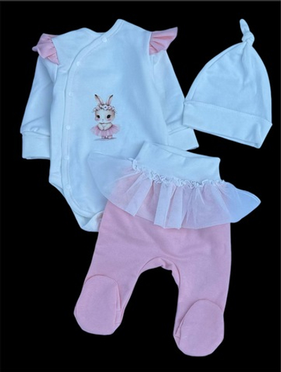 Комплект 3в1: боді з довгим рукавом, повзунки, шапочка "Зайченятко", футер ТМ "Happy ToT"