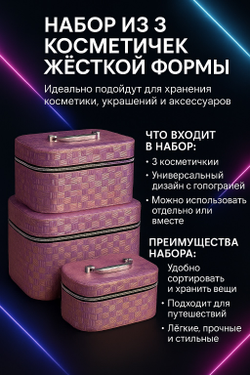 Набор из 3 косметичек жёсткой формы