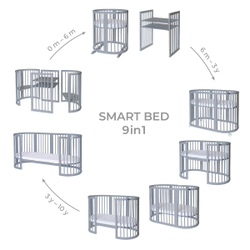Детская кроватка-трансформер Ingvart Smart Bed 9 в 1 Oval (60*72) с сердечками
