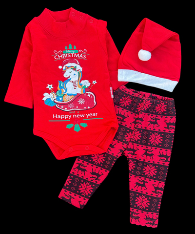 Костюм 3в1: боді, штани, шапочка "Новорічний", футер