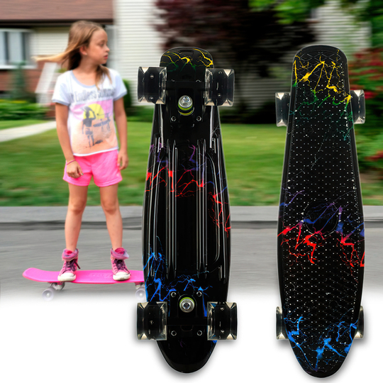 Penny Board Молнии скейт 25 см со светящимися колесами, до 80 кг двусторонняя расцветка