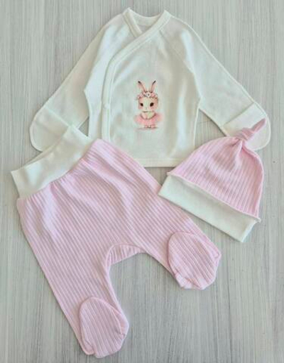 Комплект 3в1: льоля, повзунки, шапочка "Зайченятко", інтерлок, трикотаж рубчик ТМ “Happy ТОТ” (56 см)