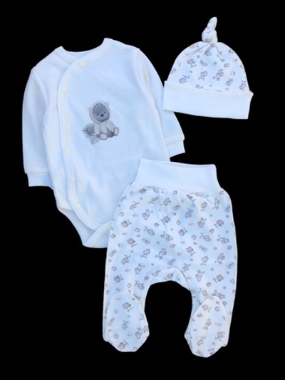 Комплект 3в1: боді з довгим рукавом, повзунки, шапочка "Принт", інтерлок ТМ "Happy ToT"