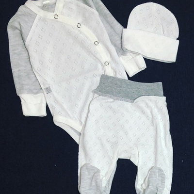 Комплект 3в1: боді з довгим рукавом, шапочка, повзуни “Ніжність”, рібана трансфер, інтерлок ТМ “Sweet Mario”