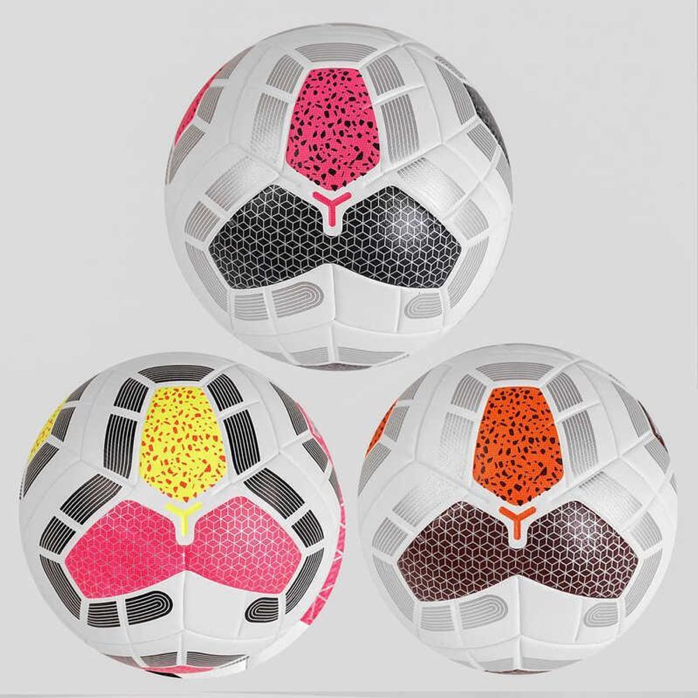 Мяч футбольный C 44617 (30) 3 вида, вес 420 грамм, материал PU, баллон резиновый, клееный, (поставляется накачанным на 80)