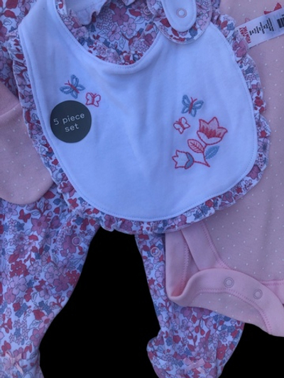 Комплект 5в1: чоловічок, боді, шапочка, царапки, слюнявчик "Квіточка", інтерлок ТМ "little nutmeg"