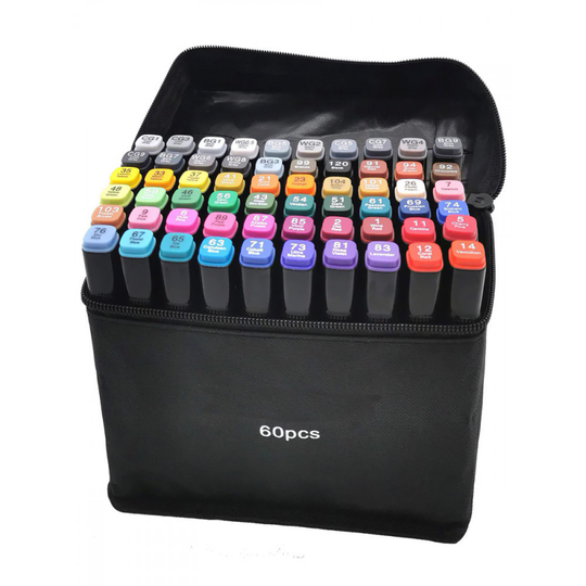 Набор черных оригинальных двухсторонних маркеров Soft touch 60 штук