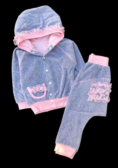 Костюм 2в1: кофта, штани "Кокетка", велюр, мереживо ТМ "Happy ТоТ" (74 см)