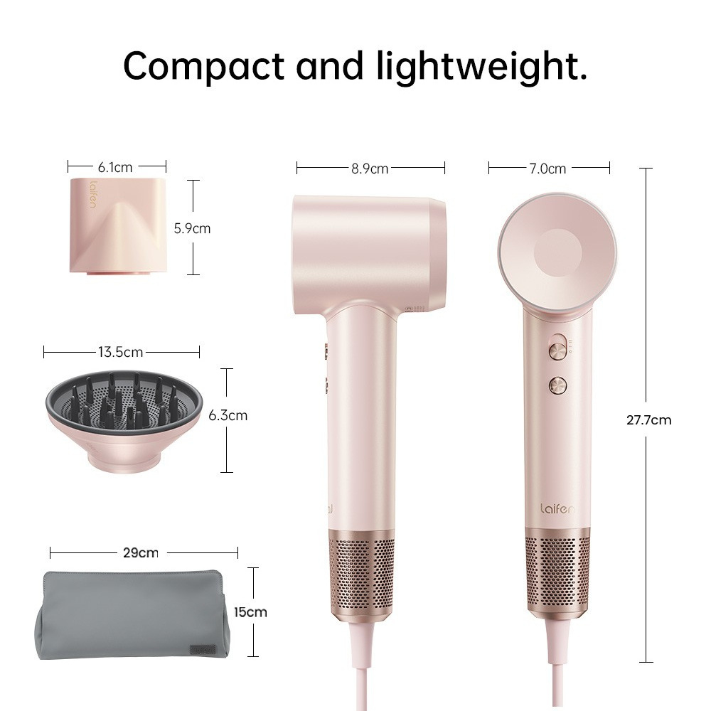 Комплект фен Laifen Swift Premium профессиональный с сумкой, 2 насадки, розовый