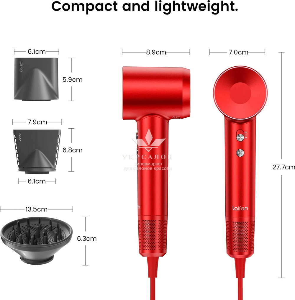 Фен Laifen профессиональный с ионизацией, 3 насадки, красный