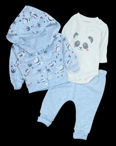 Костюм 3в1: боді з довгим рукавом, кофта, штани «Панда», двунитка, бавовна ТМ "Paw Paw" (68 см)