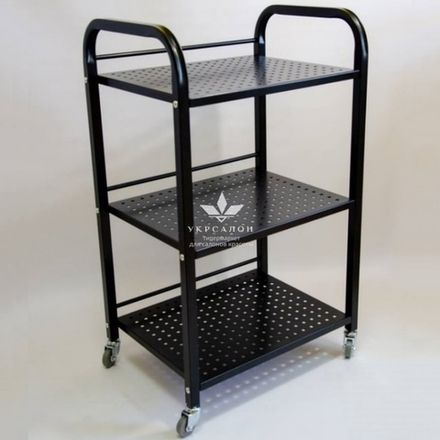 Косметологічний візок з перфорованими поличками чорний S8-p-b