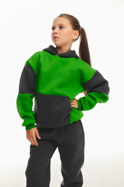 Дитячий спортивний утеплений костюм Kindamor Active Heat Grey/Green, фліс для дівчинки