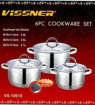 Набір каструль 6 предметів Vissner VS 10610 (2,9 л. 3,9 л. 5,1 л.)