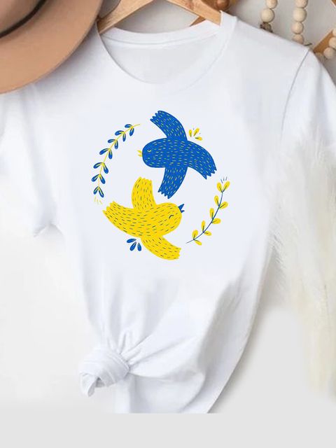 Футболка жіноча біла Blue-yellow birds Love&Live