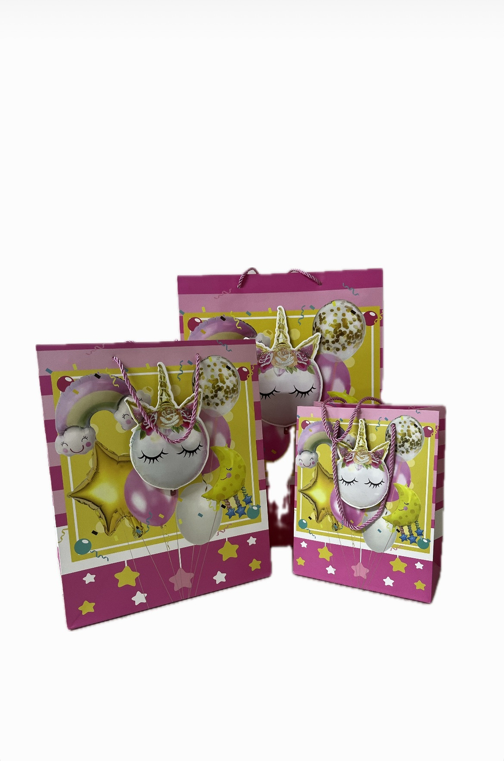 Набор подарочных пакетов с единорогом — 3 штуки