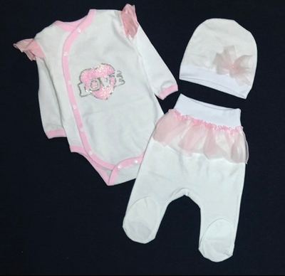 Комплект 3в1 : боді з довгим рукавом, повзунки, шапочка «Hart», кулір ТМ "Happy TOT" (62 см)