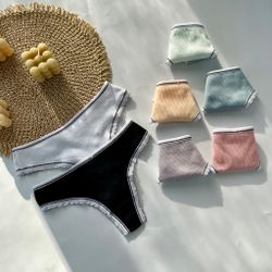 Стрінги в рубчик з вставками рюш