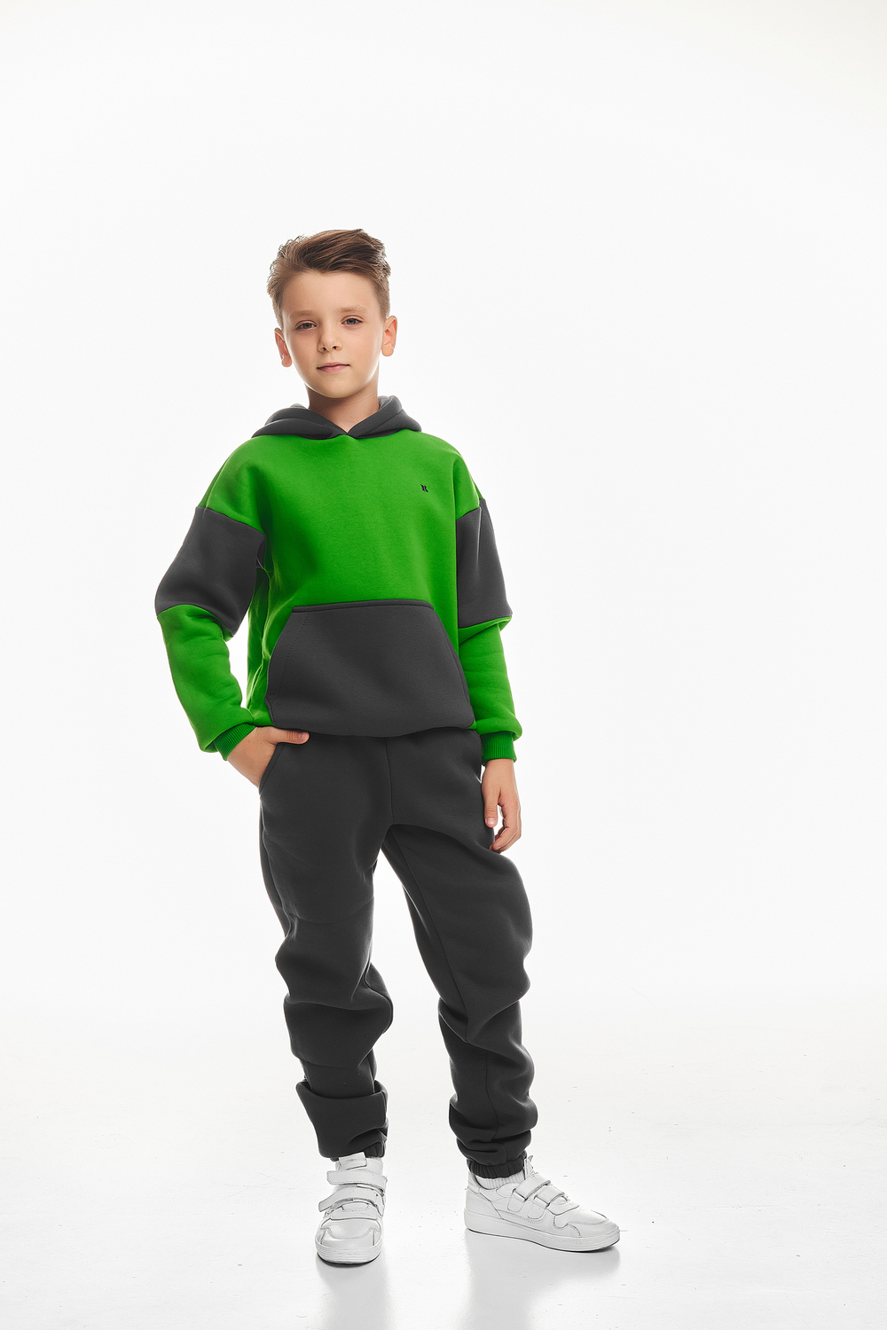 Дитячий спортивний утеплений костюм Kindamor Active Heat Grey/Green, фліс для хлопчика