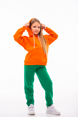Дитячий спортивний утеплений костюм Kindamor Warm Autumn Orange для дівчинки, фліс помаранчевий з зеленим
