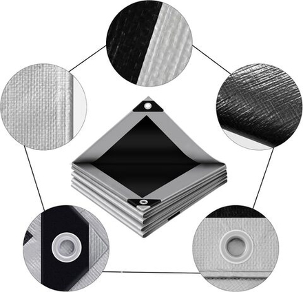 Тент 6х8 от дождя и снега 250г./м2 (серый/черный). Усиленные края.