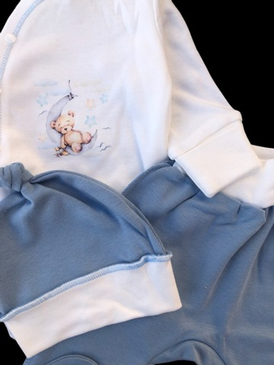 Комплект 3в1: боді з довгим рукавом, повзунки, шапочка "Принт", інтерлок ТМ "Happy ToT" (62 см)