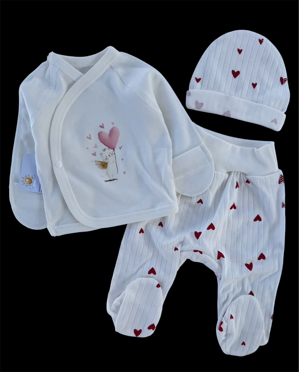 Комплект 3в1: льоля, повзунки, шапочка "Серденько", інтерлок, трикотаж рубчик ТМ “Happy ТoТ” (56 см)