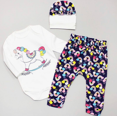 Костюм 3в1: боді з довгим рукавом, штани, шапочка, бавовна ТМ "MiniWorld"