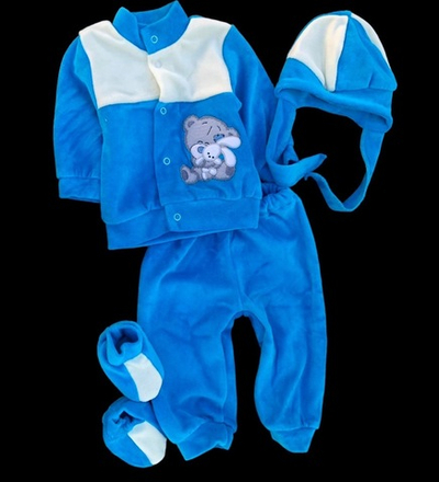 Костюм 4в1: кофта, штани, шапочка та пінетки "Ведмедик", велюр ТМ "UA" (74 см)