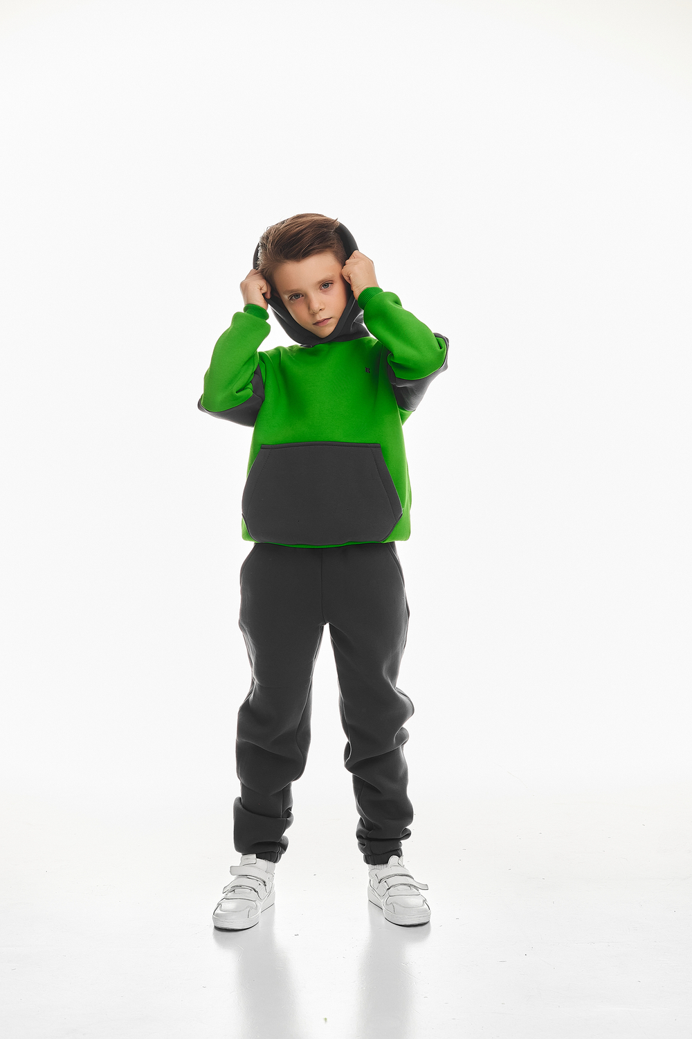 Дитячий спортивний утеплений костюм Kindamor Active Heat Grey/Green, фліс для хлопчика