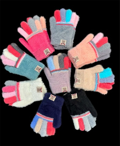 Рукавички (перчатки) "Смугасті пальчики", пряжа мінк (4-6 років)