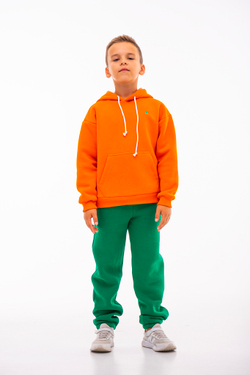 Дитячий спортивний утеплений костюм Kindamor Warm Autumn Orange для хлопчика, фліс помаранчевий з зеленим
