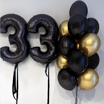 Набор шаров на день рождения: черные и золотые шары