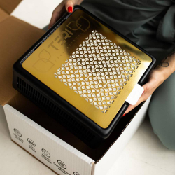 Настільна манікюрна витяжка з фільтром Hepa Teri Turbo M, колір чорний (сітка золота)