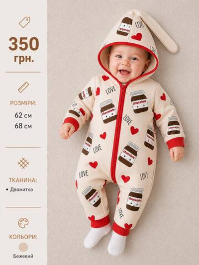 Ромпер із капюшоном "Choco", двунитка ТМ "Murat Baby"