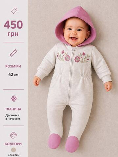 Ромпер, двунитка з начосом "Bebetto" (62 см)