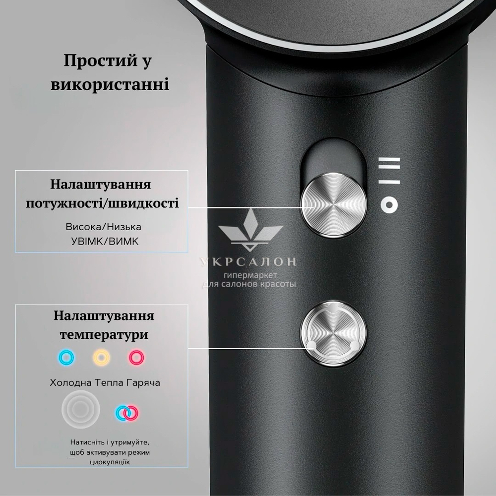 Фен Laifen професійний з іонізацією, 1 насадка, чорний