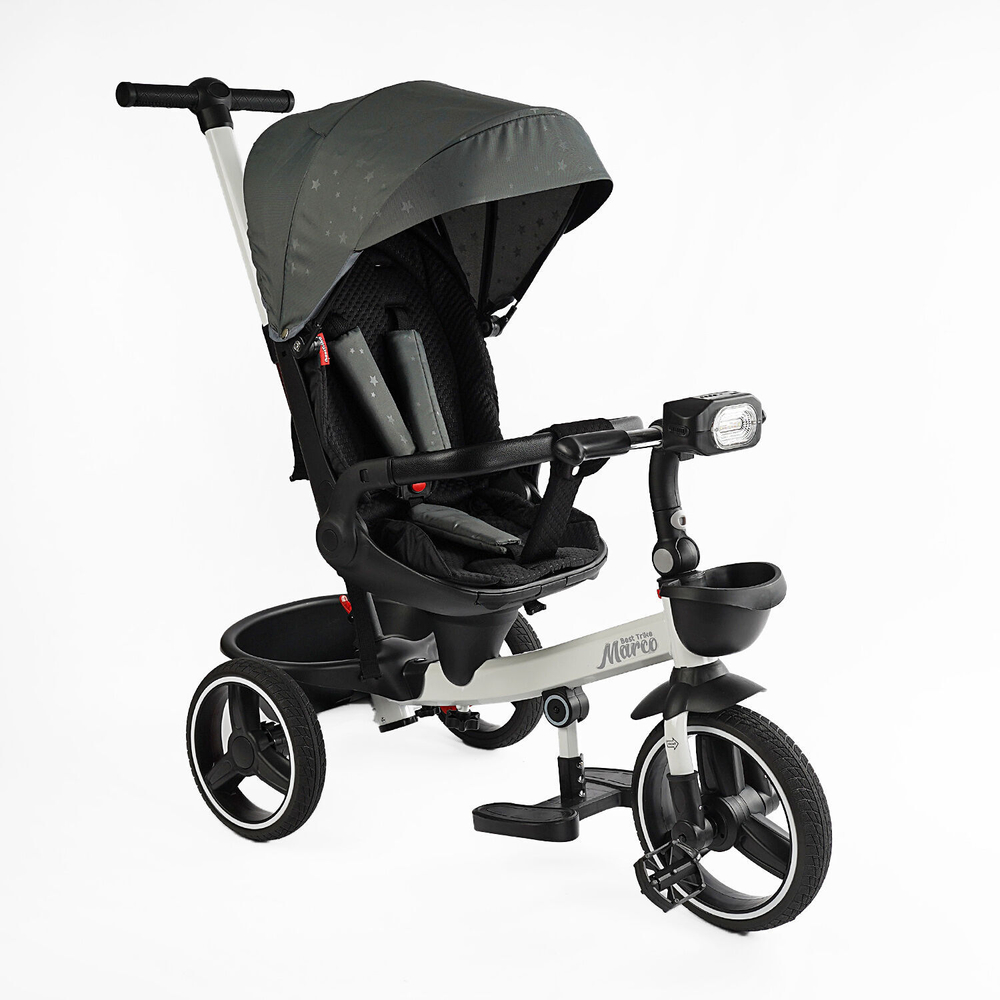 Детский трехколесный велосипед Best Trike Marco 9155 PU, складной руль, музыкальная фара, с родительской ручкой