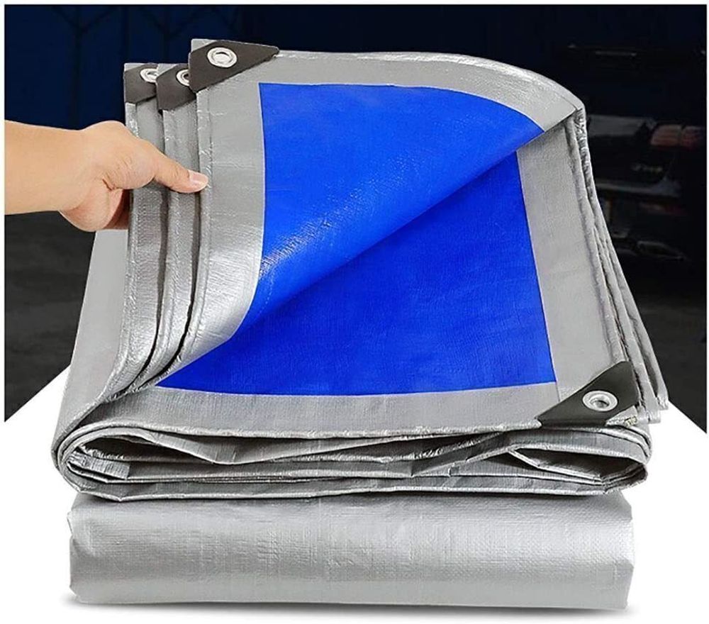 Тент 8х10 от дождя и снега, затеняющий 180г./м2 (серый/синий) тарпаулиновый. Усиленные края.