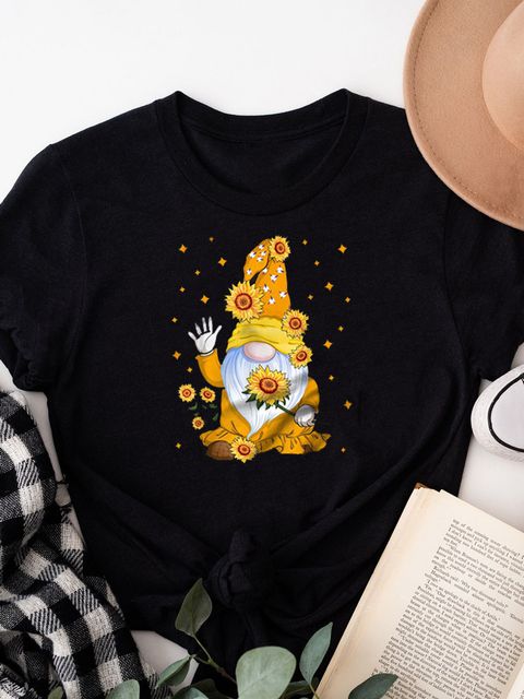 Футболка жіноча чорна Gnome in sunflowers Love&Live