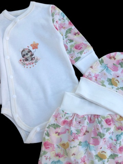 Комплект 3в1: боді з довгим рукавом, повзунки, шапочка "Принт", інтерлок ТМ "Happy ToT" (56 см)