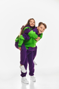 Дитячий спортивний утеплений костюм Kindamor Active Heat Purple/Green, фліс для хлопчика
