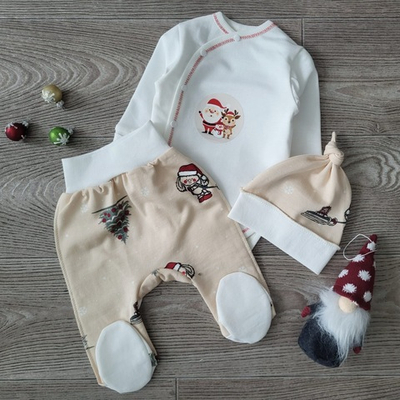 Комплект 3 в 1: боді, повзунки, шапочка "Святковий", футер "Happy"