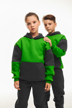 Дитячий спортивний утеплений костюм Kindamor Active Heat Grey/Green, фліс для хлопчика