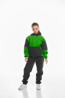Дитячий спортивний утеплений костюм Kindamor Active Heat Grey/Green, фліс для дівчинки