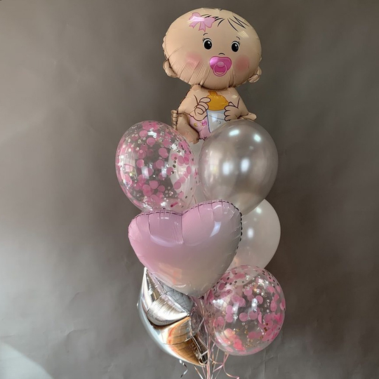 Кульки на виписку дівчинки: срібні та ніжно рожеві