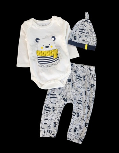 Костюм 3в1: боді з довгим рукавом, штани, шапочка, бавовна ТМ "MiniWorld"