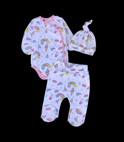 Комплект 3в1: боді з довгим рукавом, повзунки, шапочка «Rainbow”, інтерлок  ТМ “Yeeha”