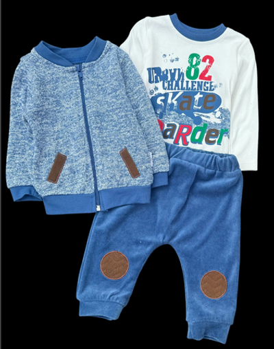 Костюм 3в1: кофта, штани, реглан "Boarder" бавовна, велюр, двунитка з начосом ТМ "Necix's" (74 см)